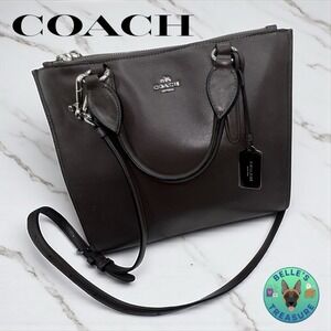 Coach Crosby Carryall Handbag Brown Crossgrain Leather Turn Lock Double Strap